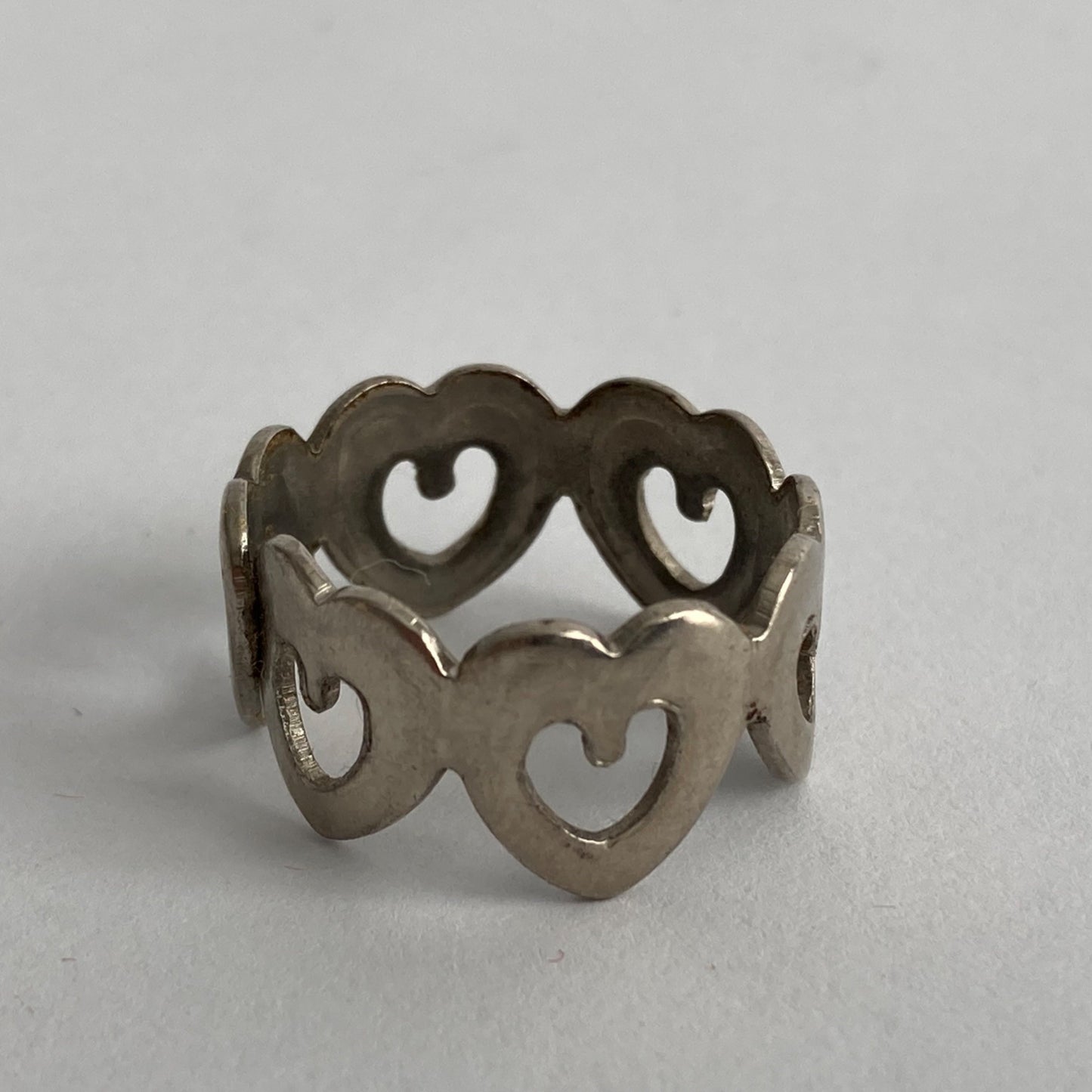 Vintage Silver Repeating Hearts Adjustable Ring Estate Find