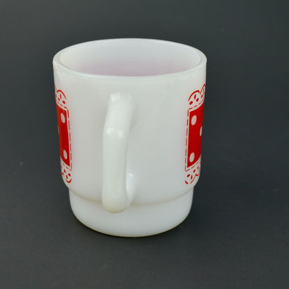 Fire-King Anchor Hocking Red Polka Dots Lace Milk Glass Coffee Mug