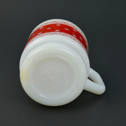 Fire-King Anchor Hocking Red Polka Dots Lace Milk Glass Coffee Mug