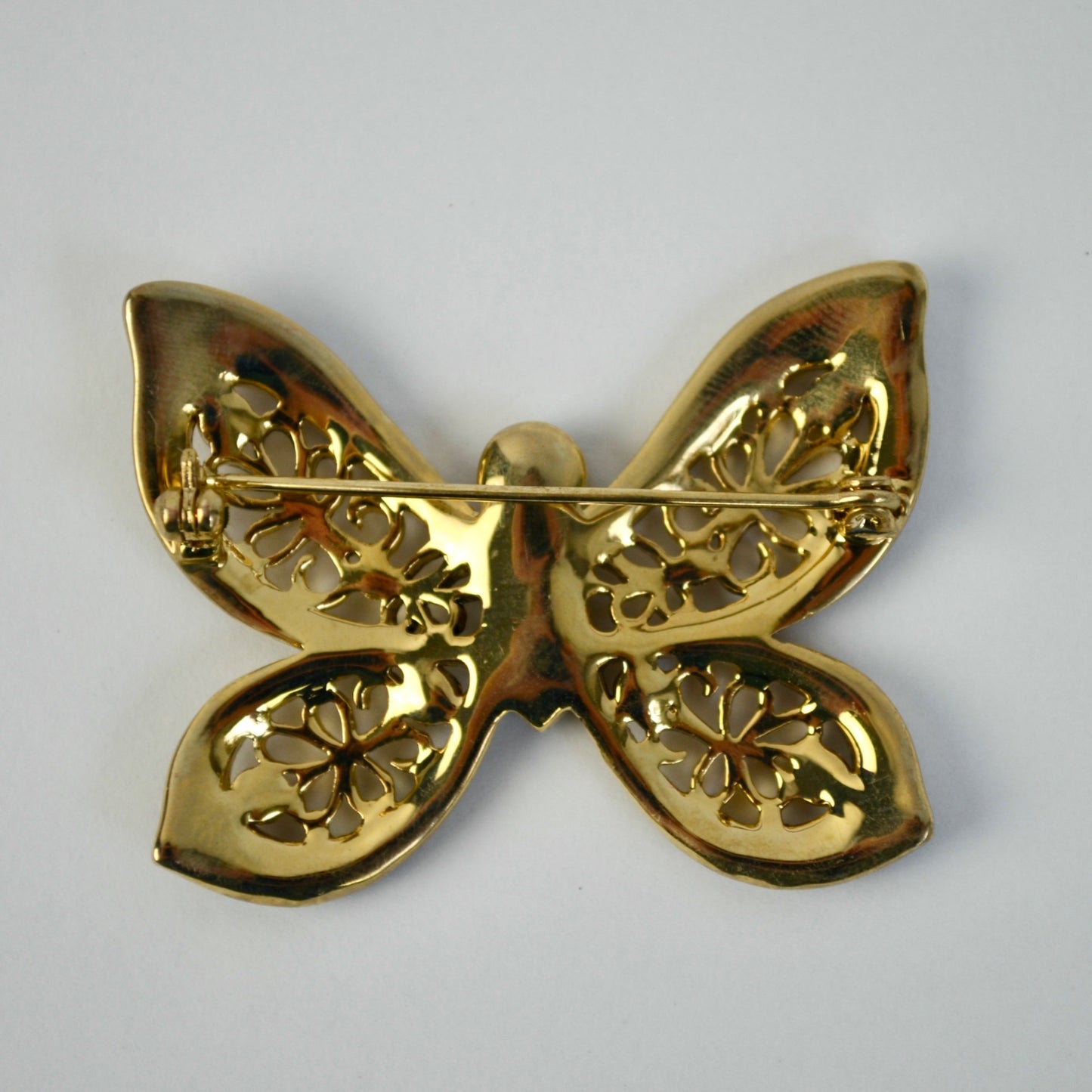 Gold Toned Brown Rhinestone Butterfly Brooch Vintage