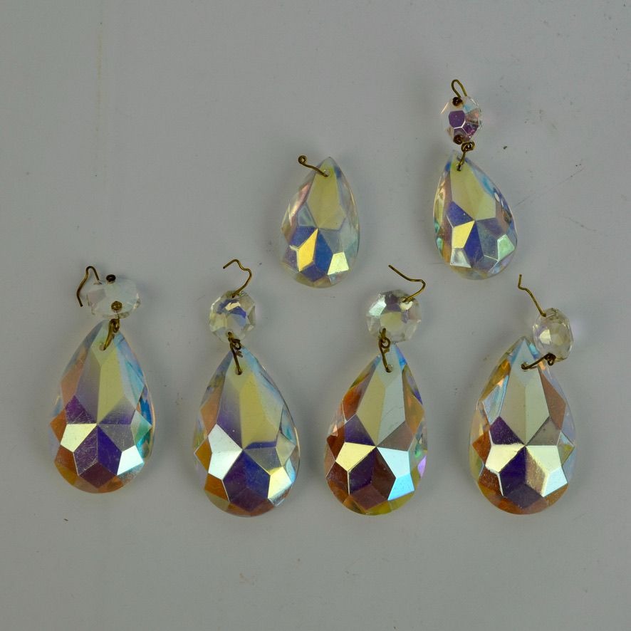 Vintage Glass Chandelier Prisms Aurora Borealis AB Iridescent Lot of 6
