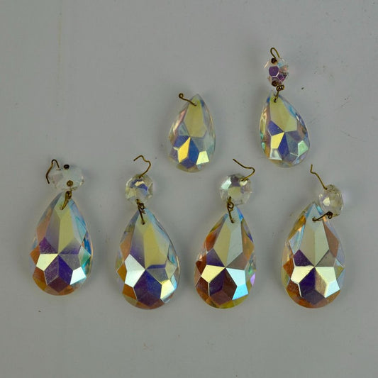 Vintage Glass Chandelier Prisms Aurora Borealis AB Iridescent Lot of 6