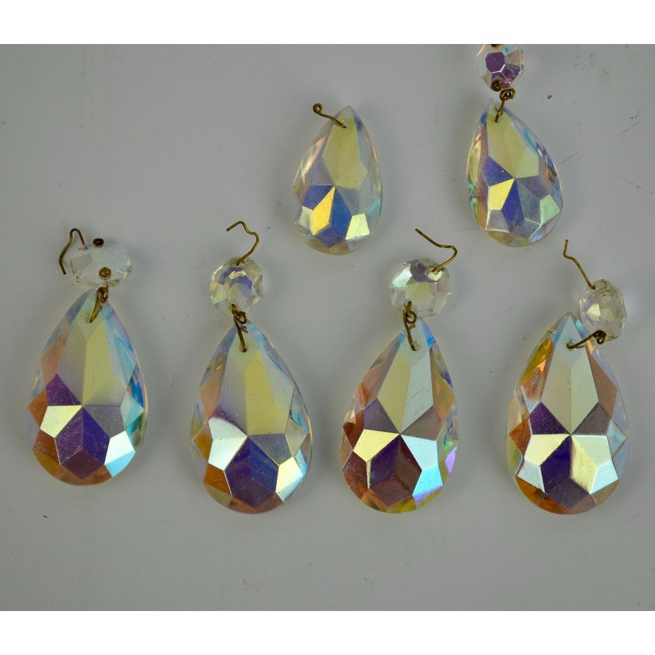 Vintage Glass Chandelier Prisms Aurora Borealis AB Iridescent Lot of 6