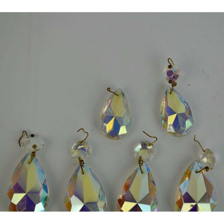 Vintage Glass Chandelier Prisms Aurora Borealis AB Iridescent Lot of 6