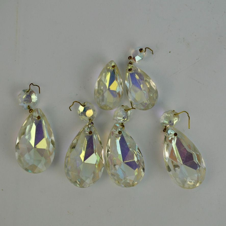 Vintage Glass Chandelier Prisms Aurora Borealis AB Iridescent Lot of 6