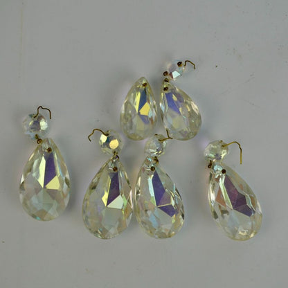 Vintage Glass Chandelier Prisms Aurora Borealis AB Iridescent Lot of 6