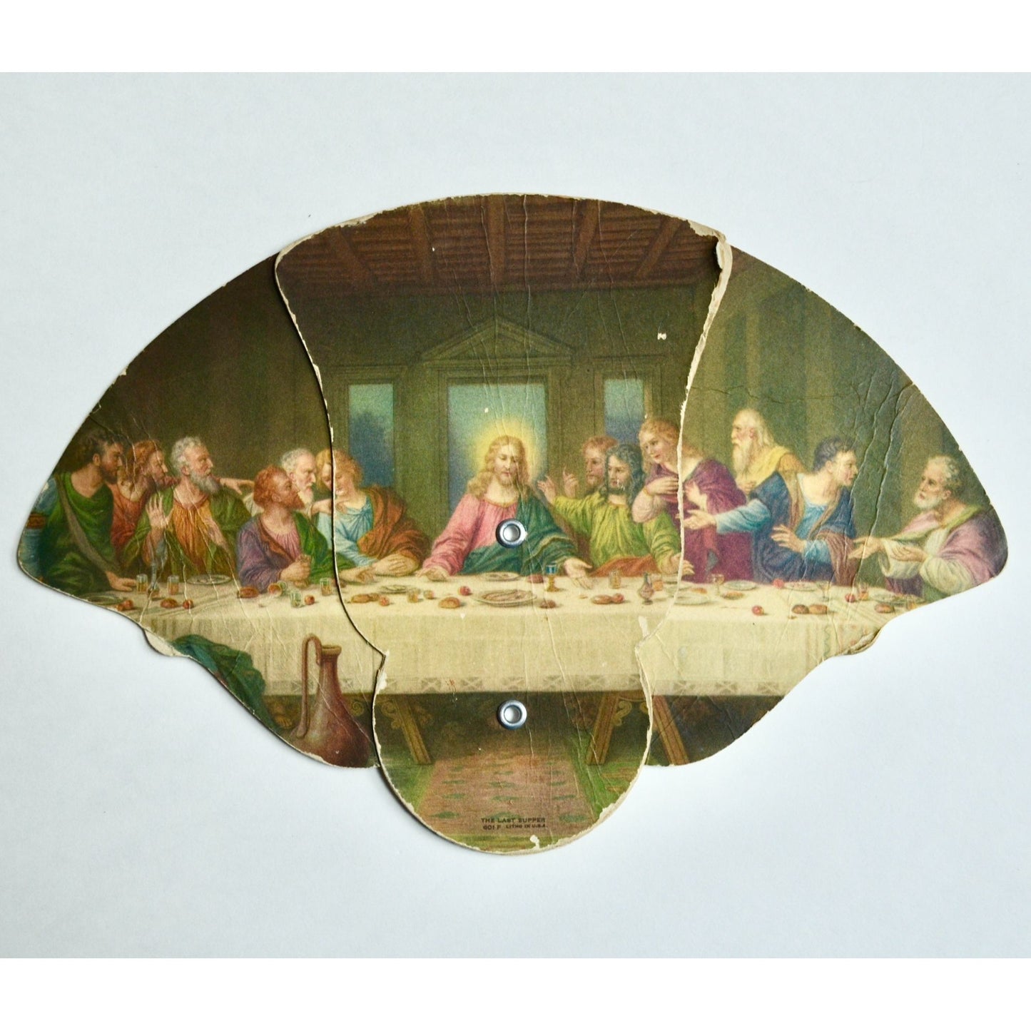 Vintage Funeral Home Last Supper Expandable Hand Fan Cardboard Paper