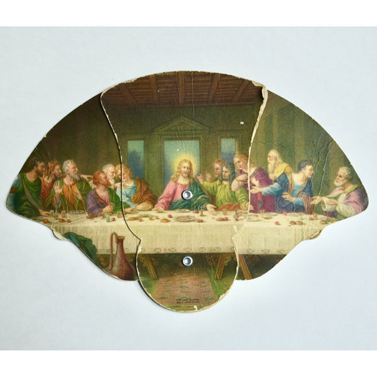 Vintage Funeral Home Last Supper Expandable Hand Fan Cardboard Paper