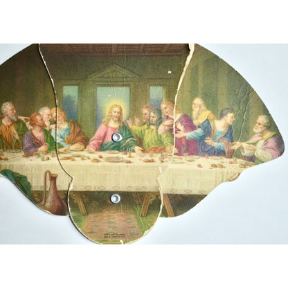 Vintage Funeral Home Last Supper Expandable Hand Fan Cardboard Paper