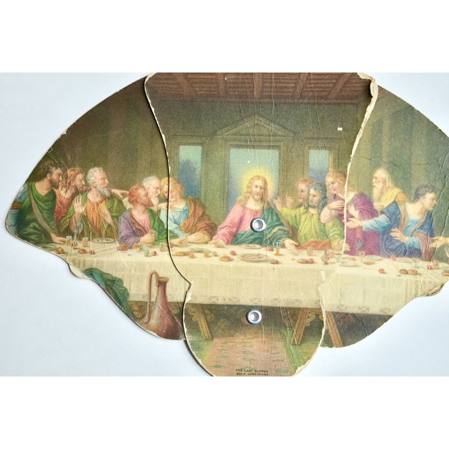 Vintage Funeral Home Last Supper Expandable Hand Fan Cardboard Paper