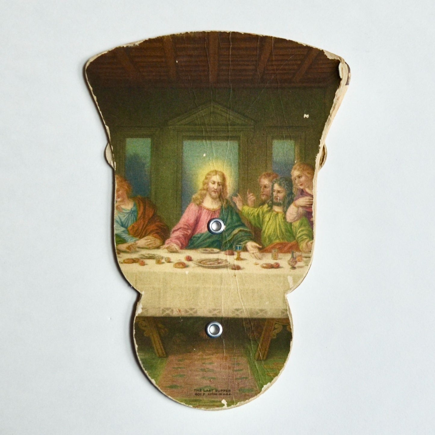 Vintage Funeral Home Last Supper Expandable Hand Fan Cardboard Paper