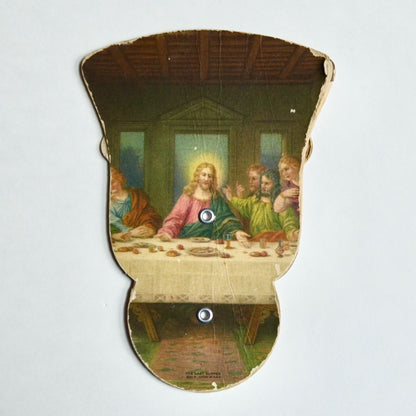 Vintage Funeral Home Last Supper Expandable Hand Fan Cardboard Paper