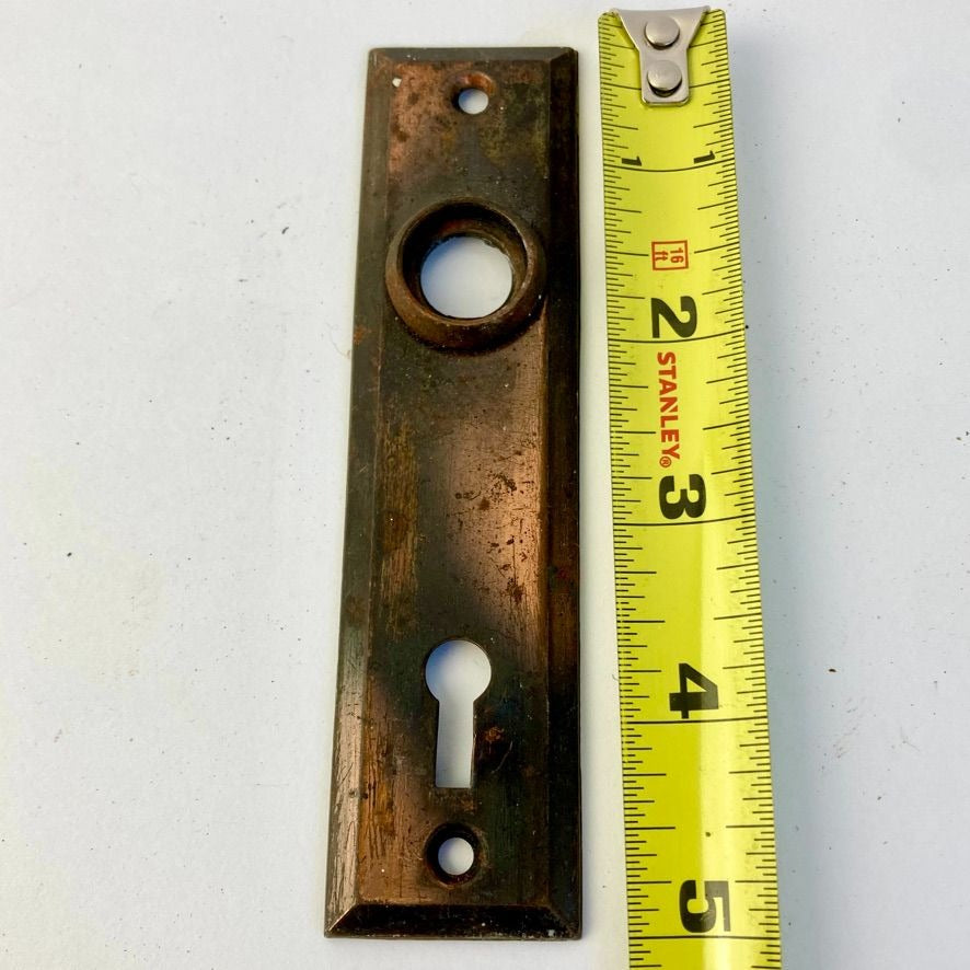 Antique Art Deco Door Knob Backplate Copper Flash Skeleton Key Hole 5" Vintage