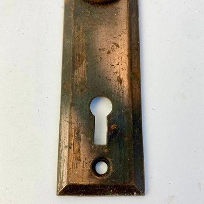 Antique Art Deco Door Knob Backplate Copper Flash Skeleton Key Hole 5" Vintage