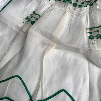 Vintage MCM White Sheer Green Detailed Half Apron