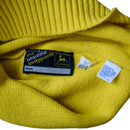 John Deere Vintage Yellow Green Black White Striped Men's Sweater Small