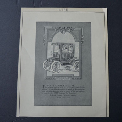 Antique 1911 Life Magazine Advertisement Babcock Electric Carriage Car Company