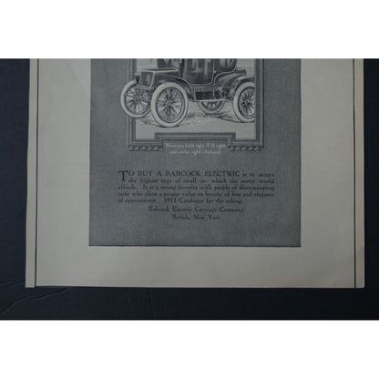 Antique 1911 Life Magazine Advertisement Babcock Electric Carriage Car Company