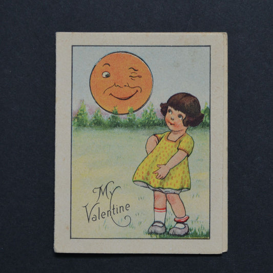 Vintage Valentine My Card Moon Girl Yellow Dress