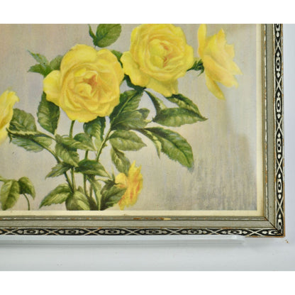 Vintage Yellow Roses Print in Vintage Wooden Frame