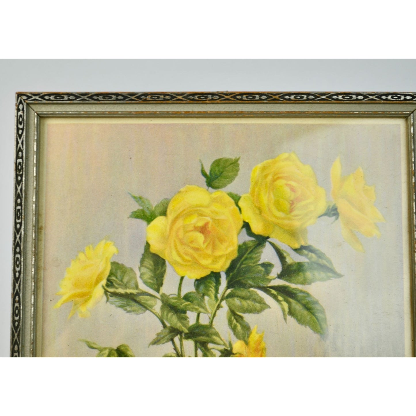 Vintage Yellow Roses Print in Vintage Wooden Frame
