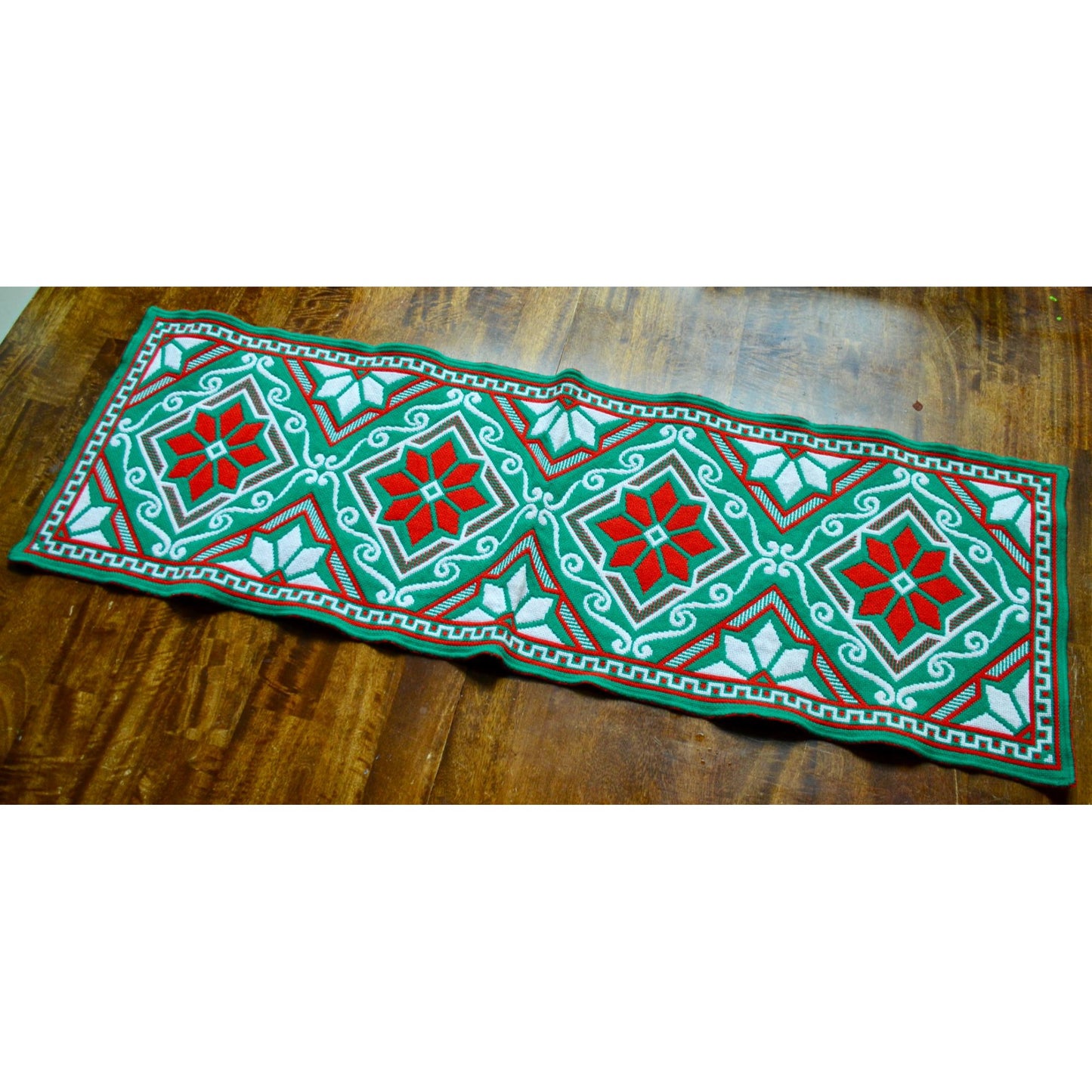 Reversible Red Green Wool? Bari Italy? Table Runner Christmas Vintage