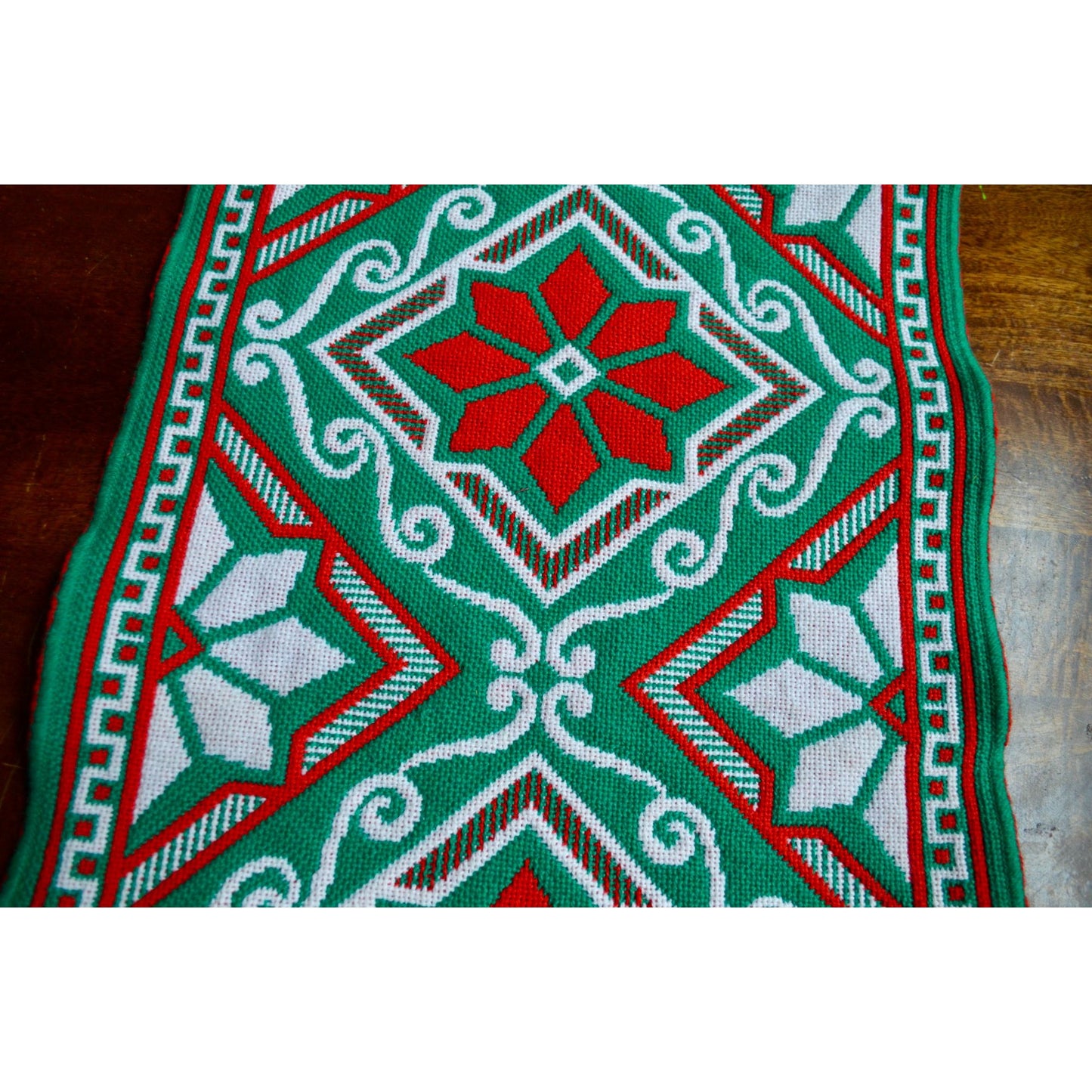 Reversible Red Green Wool? Bari Italy? Table Runner Christmas Vintage
