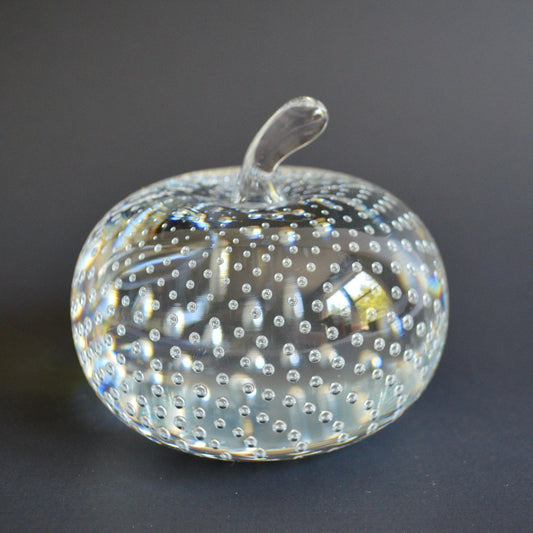 Vintage Solid Glass Apple Paperweight Controlled Bubbles Bolle Bullicante 3.25" Diameter