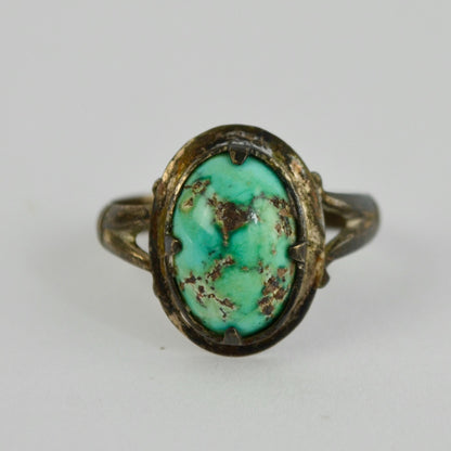 Vintage Silver Metal Turquoise Stone Ring Unknown Metal Unknown Stone Size 8.5