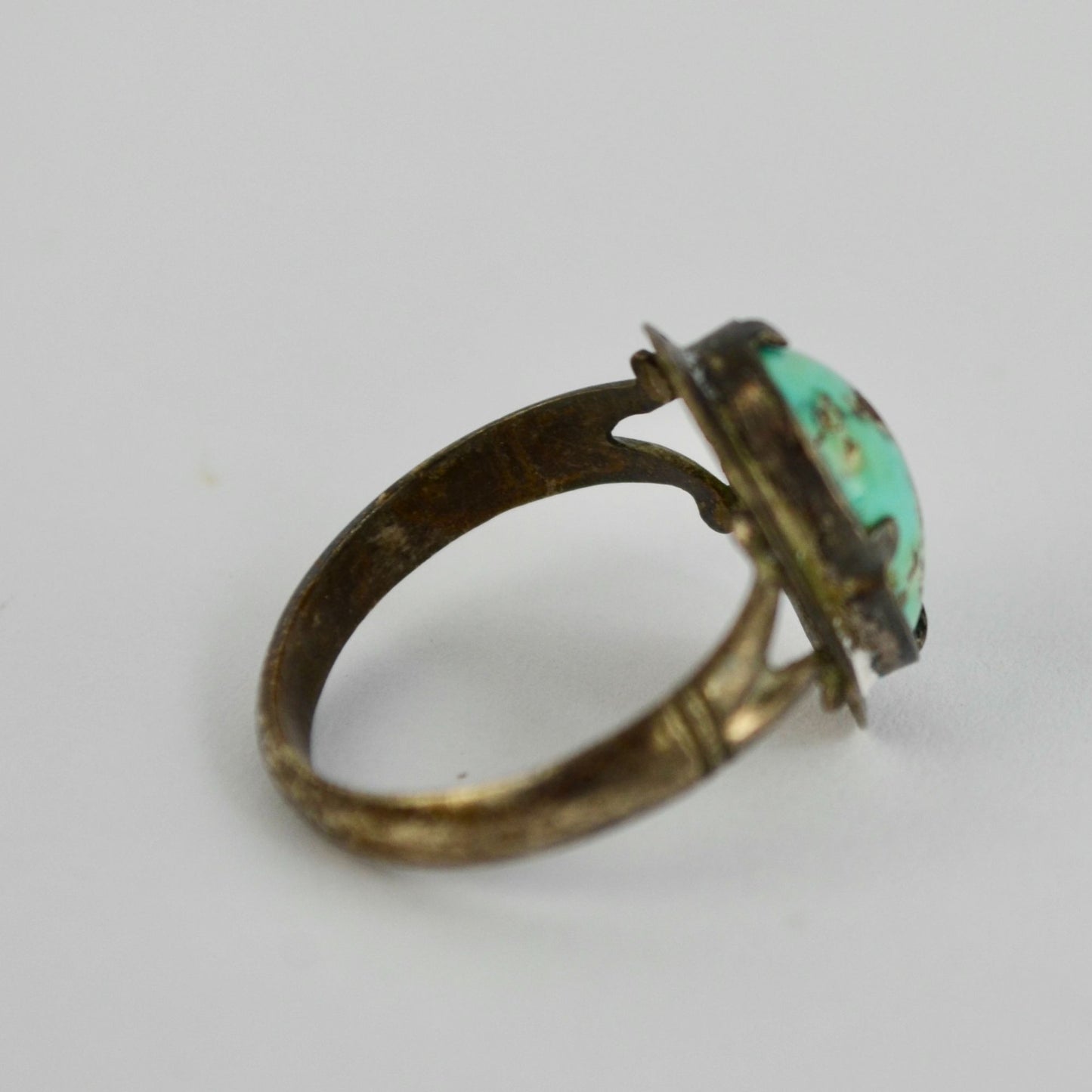 Vintage Silver Metal Turquoise Stone Ring Unknown Metal Unknown Stone Size 8.5
