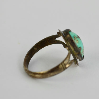 Vintage Silver Metal Turquoise Stone Ring Unknown Metal Unknown Stone Size 8.5