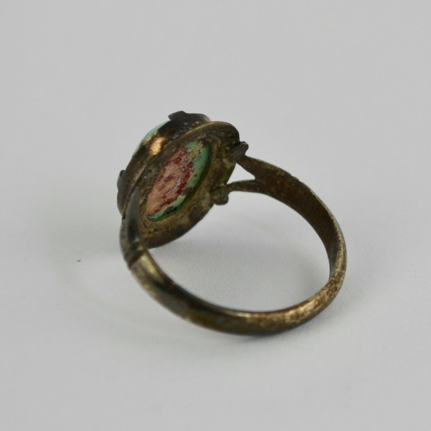 Vintage Silver Metal Turquoise Stone Ring Unknown Metal Unknown Stone Size 8.5