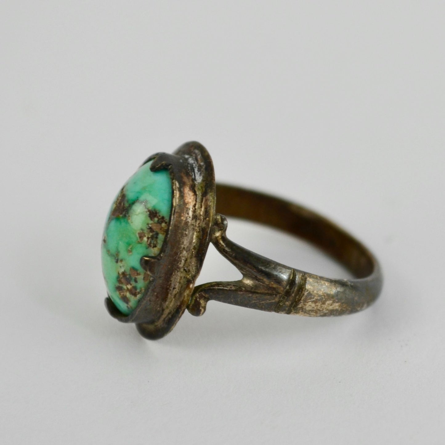 Vintage Silver Metal Turquoise Stone Ring Unknown Metal Unknown Stone Size 8.5
