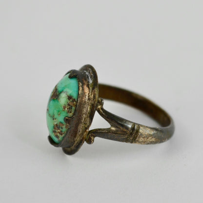 Vintage Silver Metal Turquoise Stone Ring Unknown Metal Unknown Stone Size 8.5