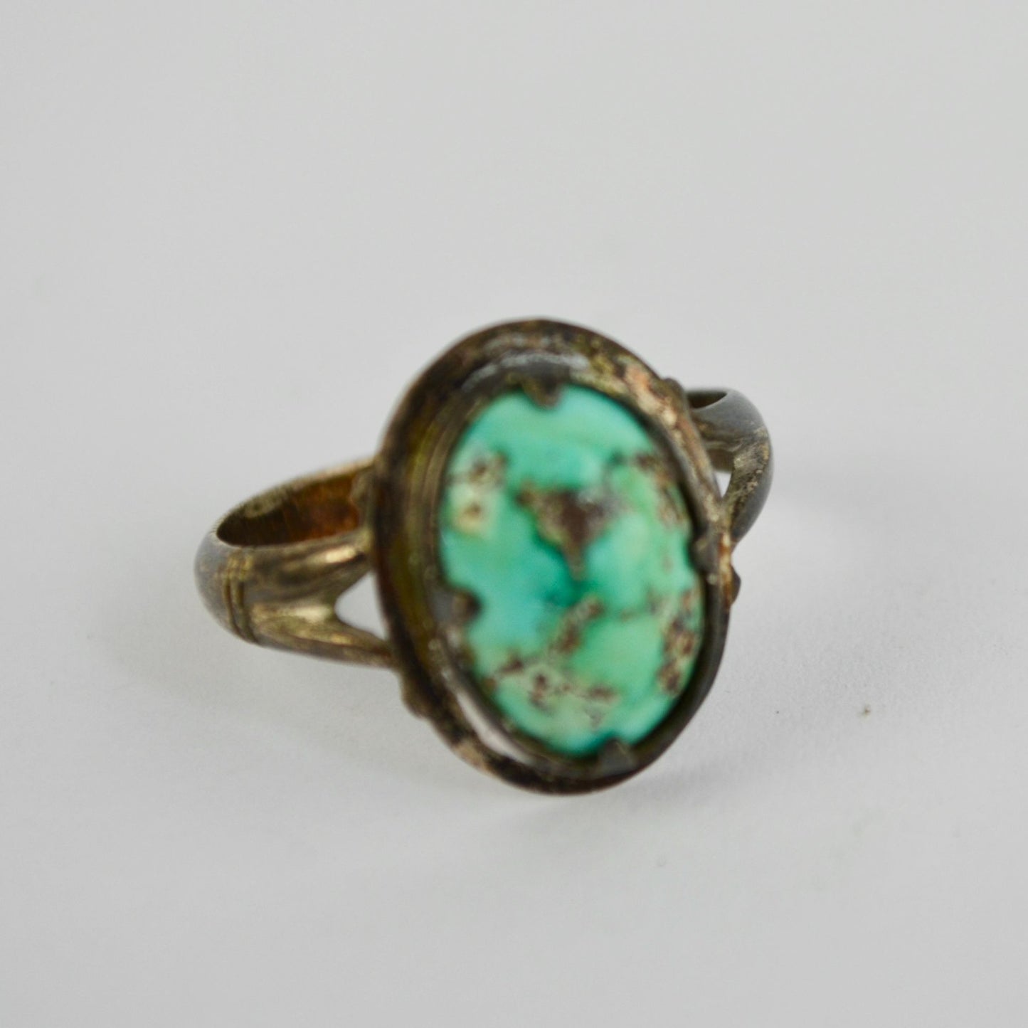 Vintage Silver Metal Turquoise Stone Ring Unknown Metal Unknown Stone Size 8.5