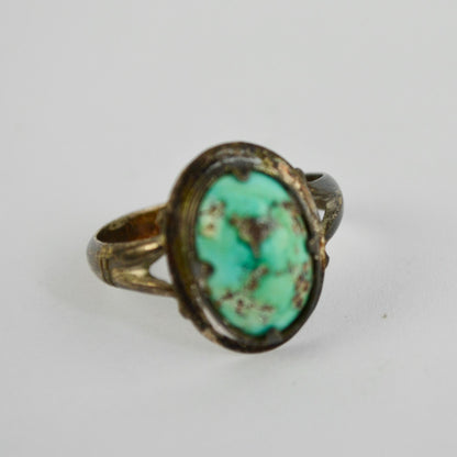 Vintage Silver Metal Turquoise Stone Ring Unknown Metal Unknown Stone Size 8.5