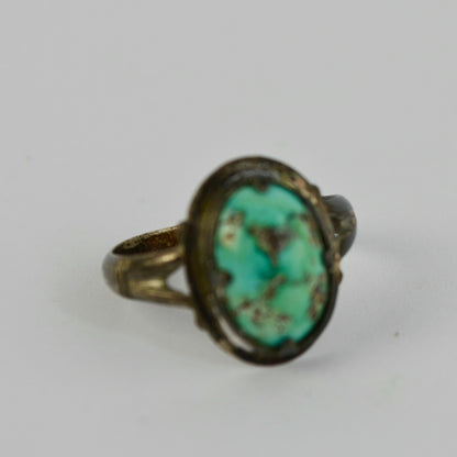 Vintage Silver Metal Turquoise Stone Ring Unknown Metal Unknown Stone Size 8.5