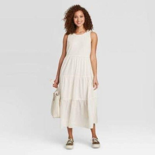 NEW A New Day Cream White Tiered Midi Dress Small