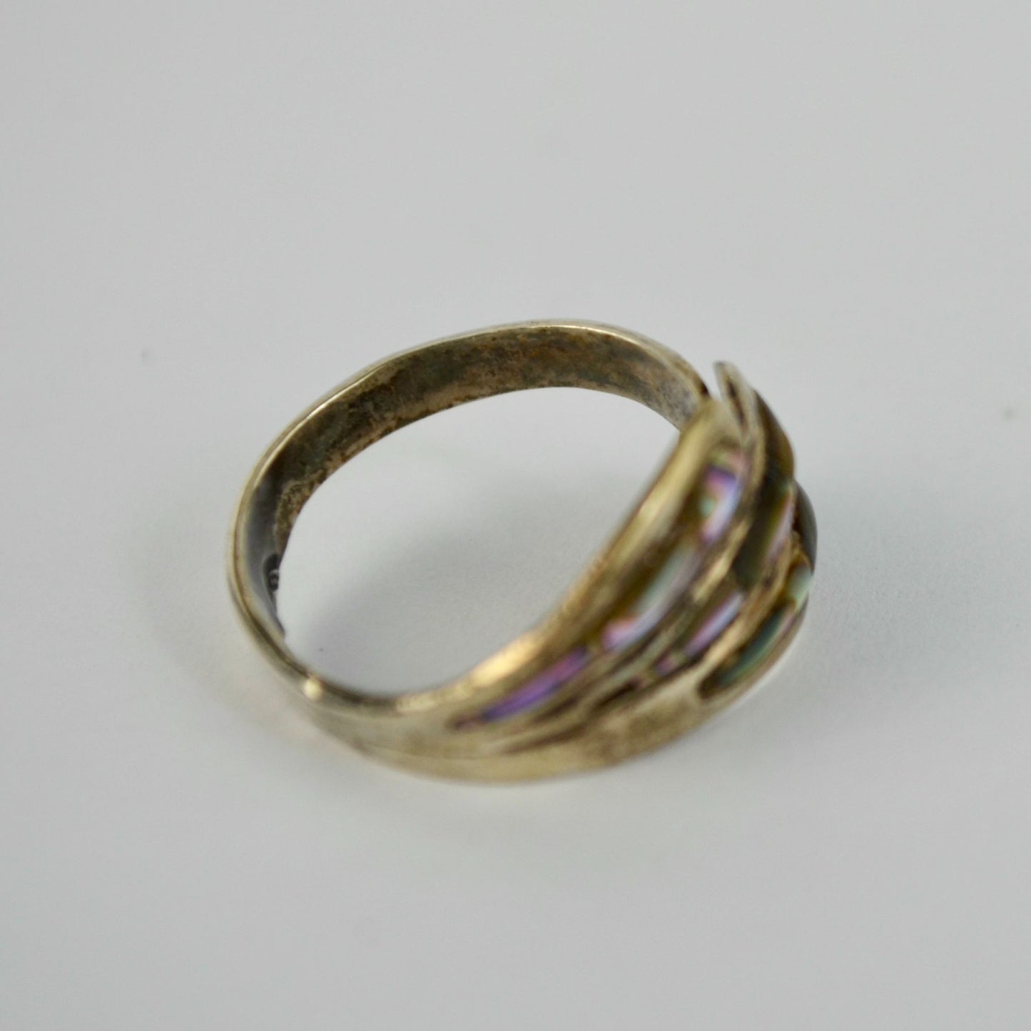 Mexico Sterling E2 925 Silver Abalone Shell Ring Adjustable