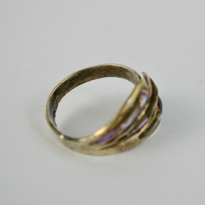 Mexico Sterling E2 925 Silver Abalone Shell Ring Adjustable