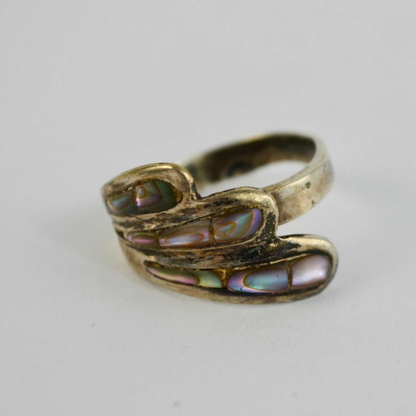 Mexico Sterling E2 925 Silver Abalone Shell Ring Adjustable