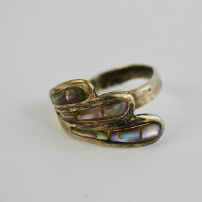 Mexico Sterling E2 925 Silver Abalone Shell Ring Adjustable