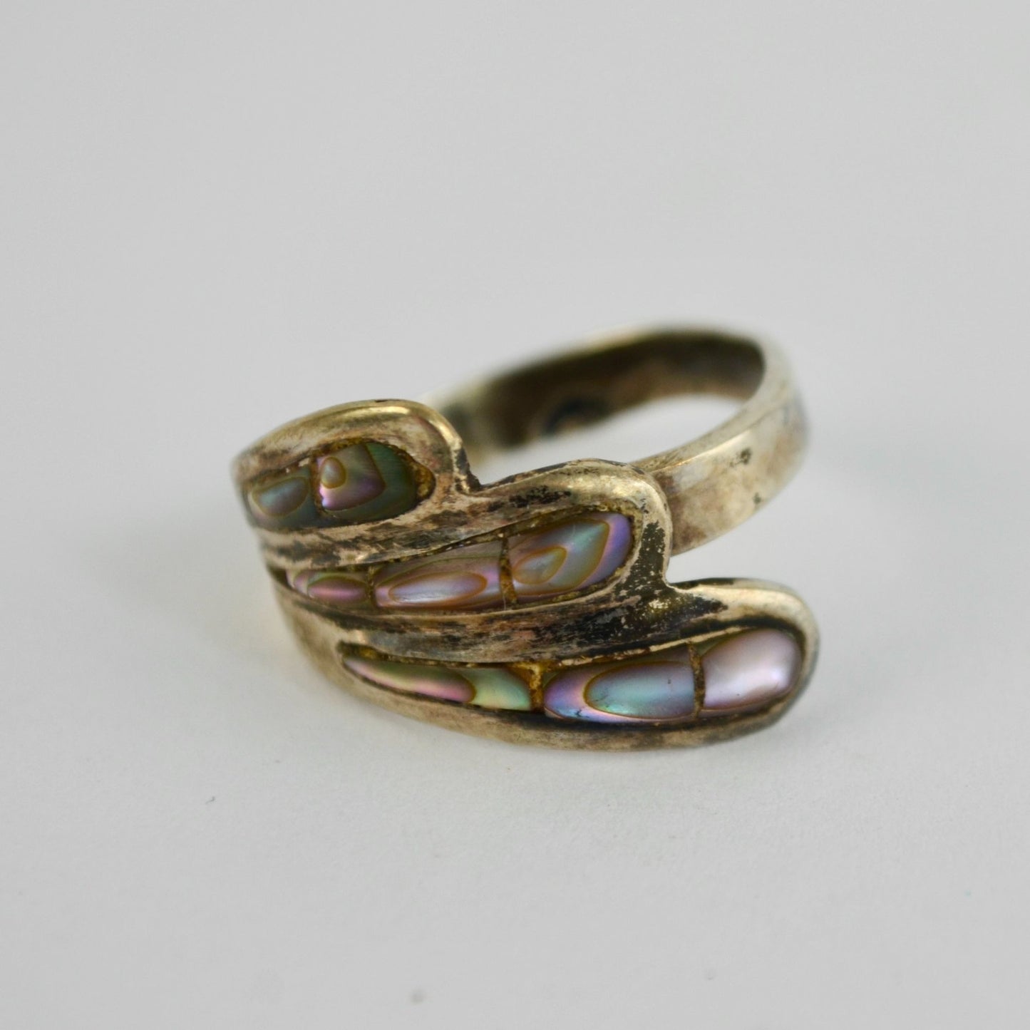 Mexico Sterling E2 925 Silver Abalone Shell Ring Adjustable
