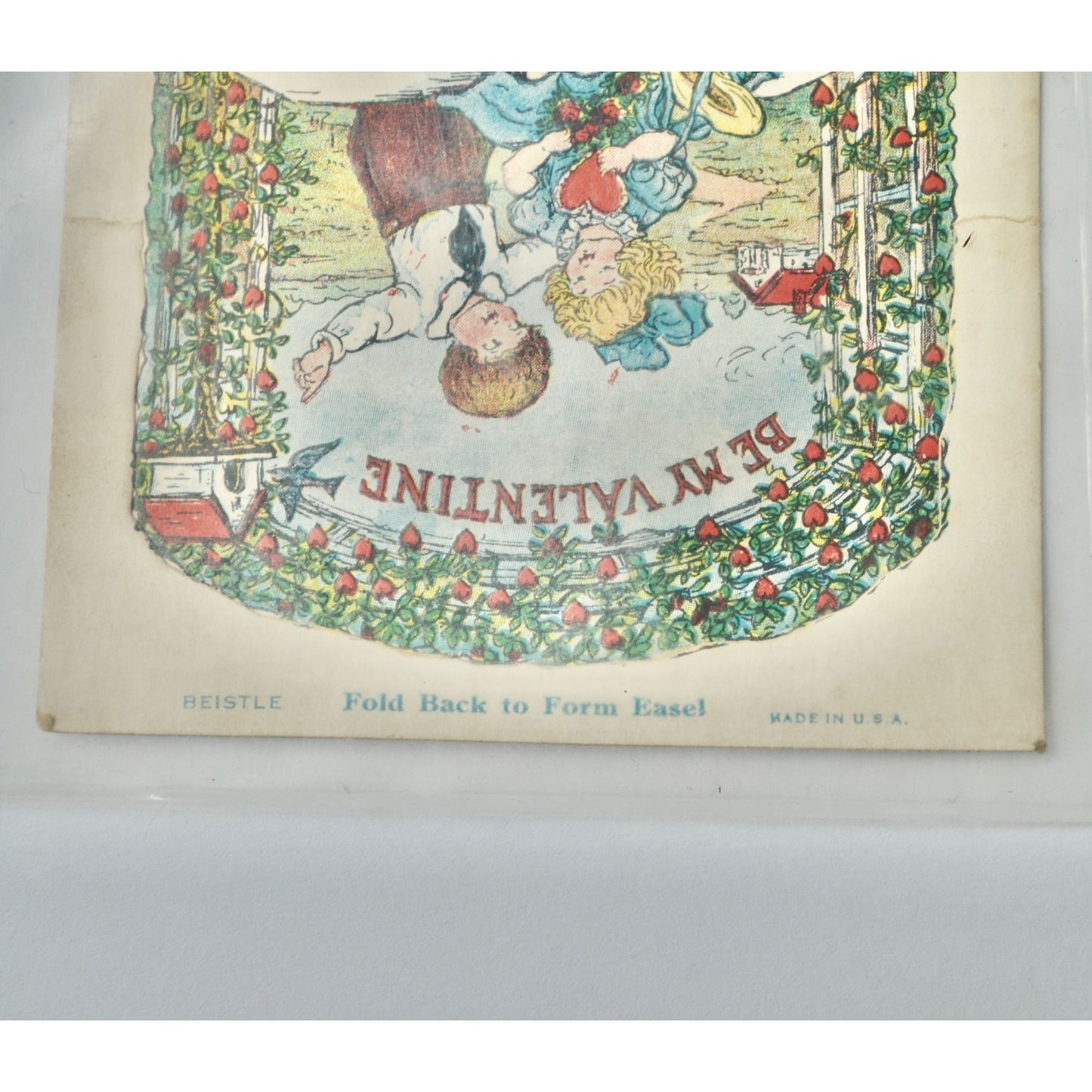 Beistle Easel Vintage Valentine's Card Be My Valentine Boy Girl Bench