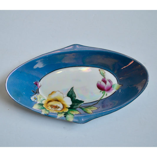Noritake Lusterware Handpainted Japan Trinket Bowl Dish Blue Floral