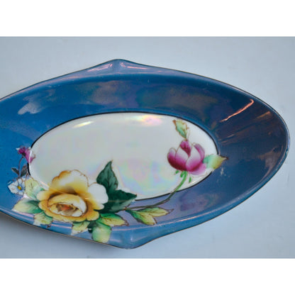 Noritake Lusterware Handpainted Japan Trinket Bowl Dish Blue Floral