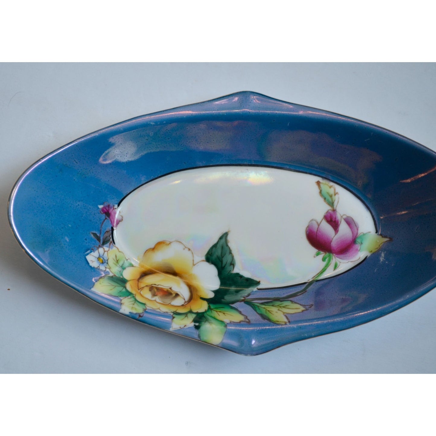 Noritake Lusterware Handpainted Japan Trinket Bowl Dish Blue Floral