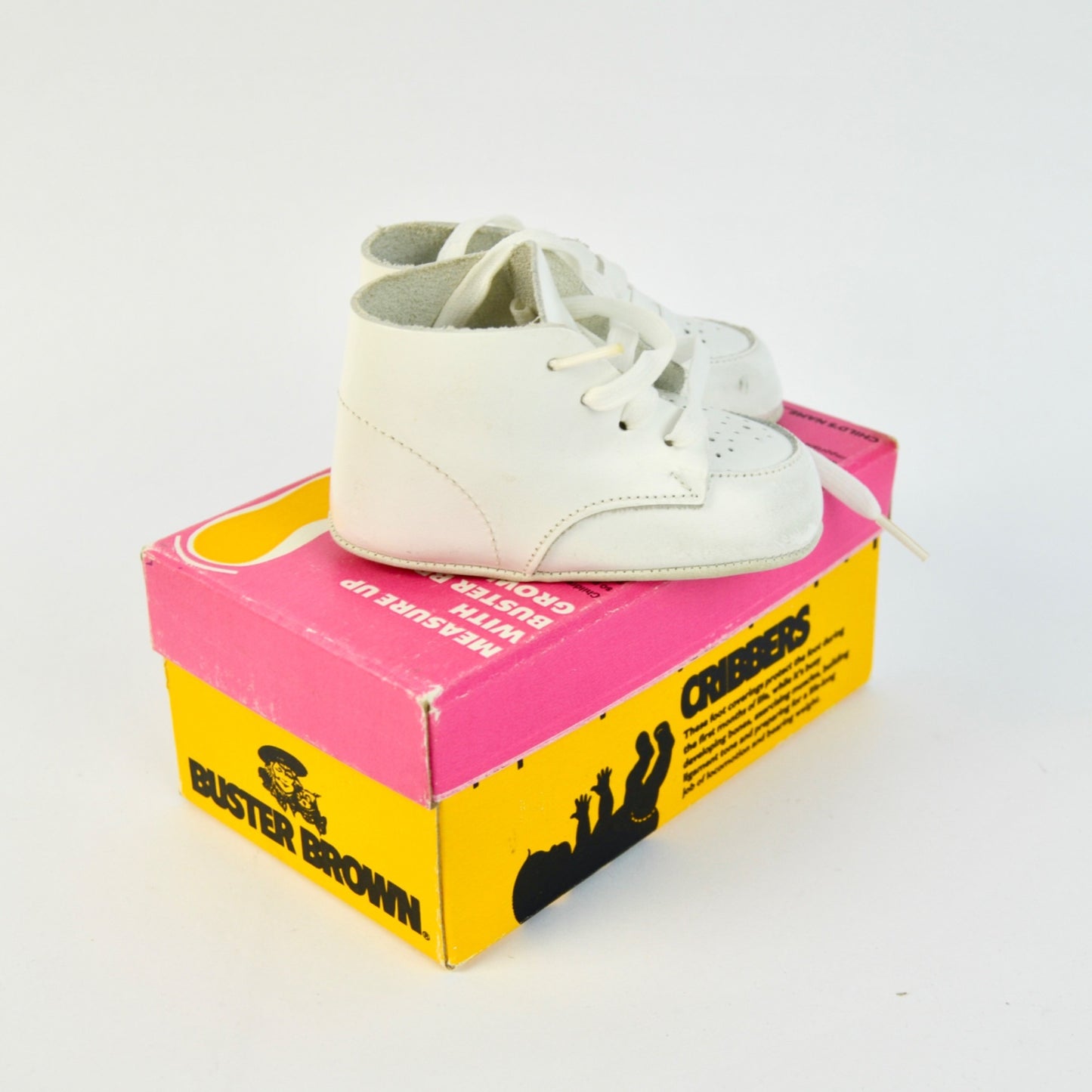 Buster Brown Cribbers Infant White Leather Lace-Up Shoes With Original Box