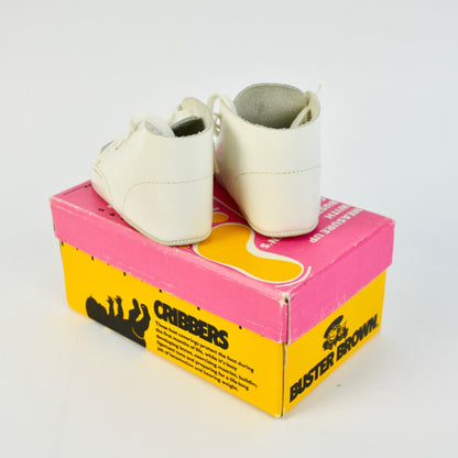 Buster Brown Cribbers Infant White Leather Lace-Up Shoes With Original Box