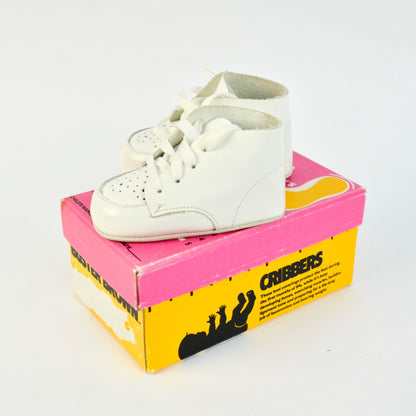 Buster Brown Cribbers Infant White Leather Lace-Up Shoes With Original Box